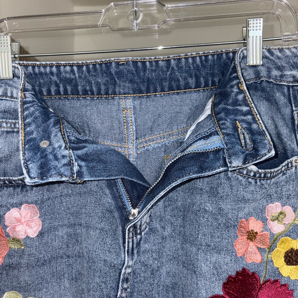 Upcycled Art to Wear Floral Embroidered A-line Denim Maxi Skirt - Picture 3 of 7